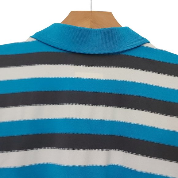 Columbia Polo Shirt Mens Large Blue Gray Stripes Sun Protection Performance Golf - Picture 4 of 10